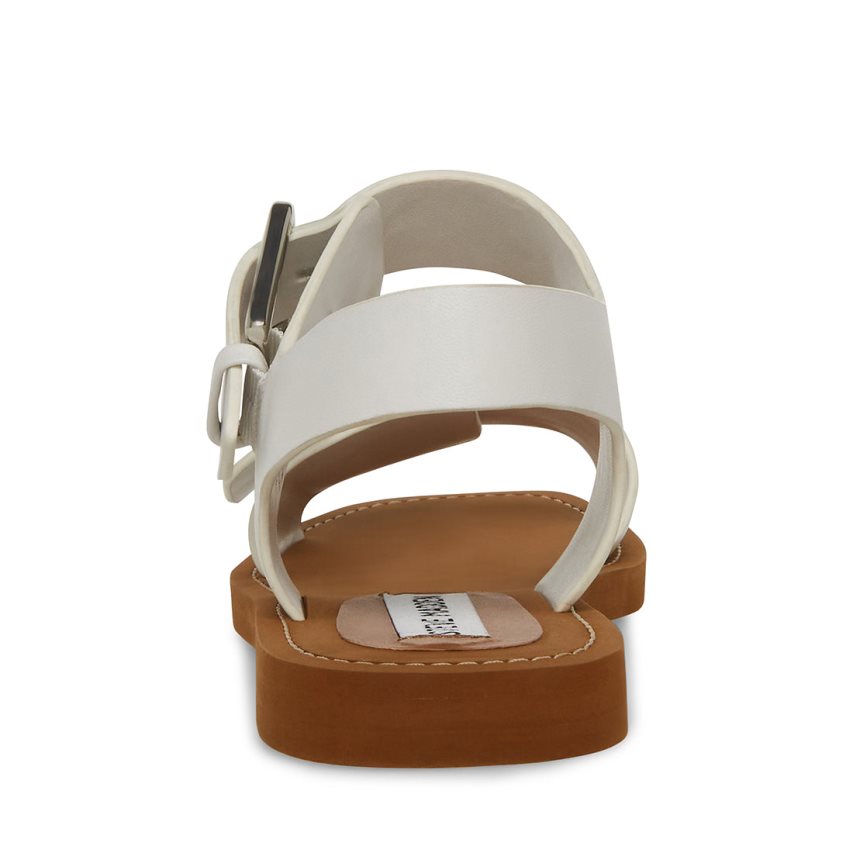 White Steve Madden Santo Leather Women's Flat Sandals | PH 8706ZCY